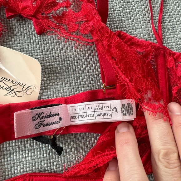 Agent Provocateur Red Lace Set - Bra (34B), Garter, Panty set (Size 3) - BNWT - Picture 8 of 8